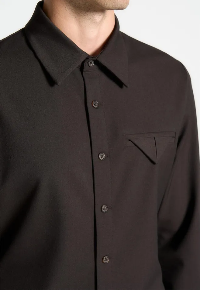Men Manire De Voir Slim Fit Tailored Stretch Shirt Brown