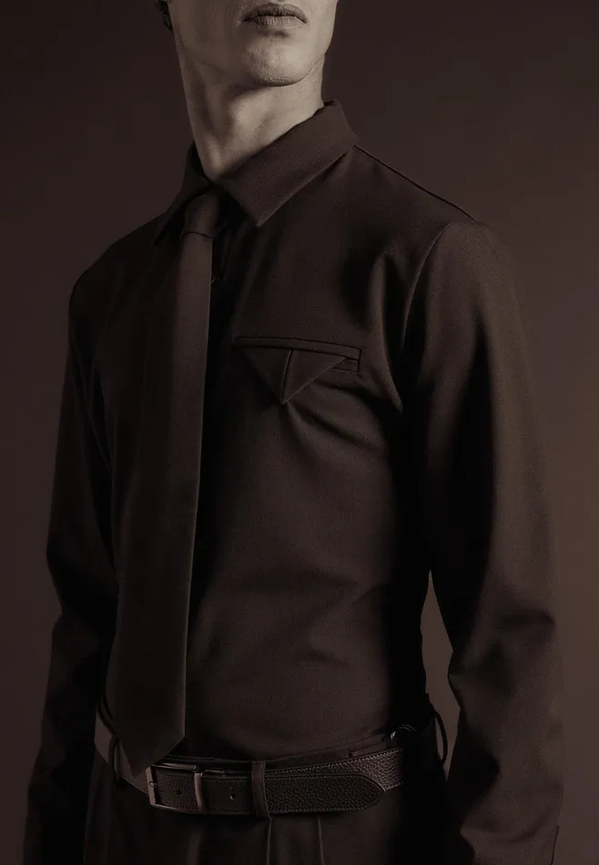 Men Manire De Voir Slim Fit Tailored Stretch Shirt Brown