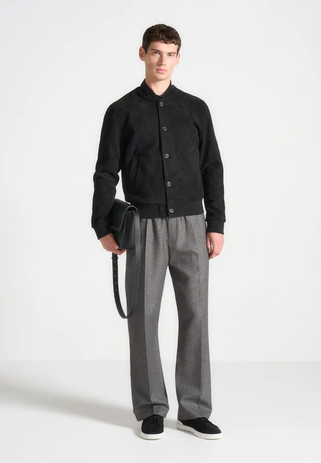 Men Manire De Voir Suede Bomber Jacket Black