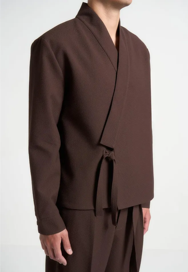 Men Manire De Voir Textured Kimono Wrap Jacket Brown