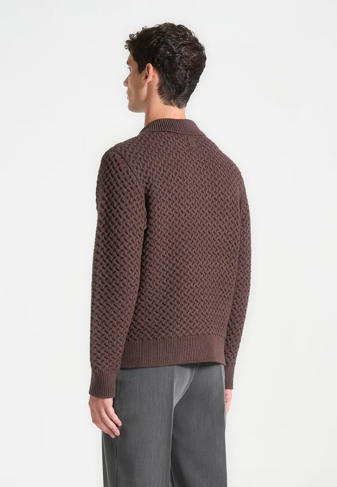 Men Manire De Voir Waffle Knit Polo Jumper Brown