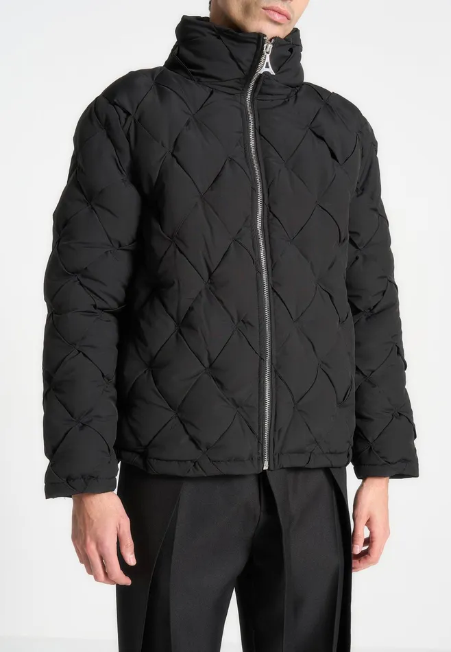 Men Manire De Voir Woven Interlock Puffer Jacket Black