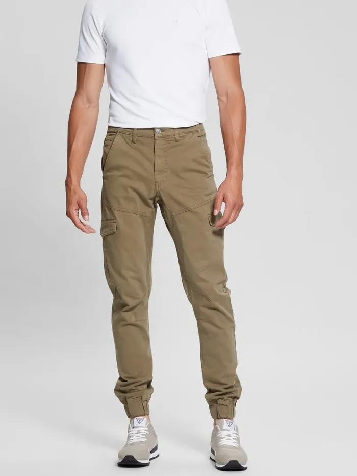 Men New Kombat Tapered Twill Pants Desert Green Pants and Shorts GUESS