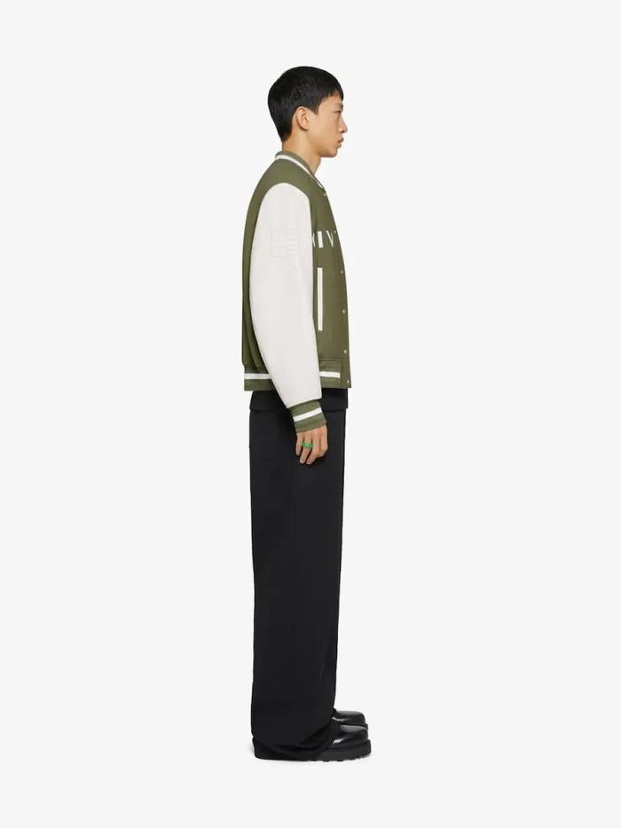 Men Outerwear and Blousons Givenchy GIVENCHY Varsity Jacket In Wool And Leather Khaki