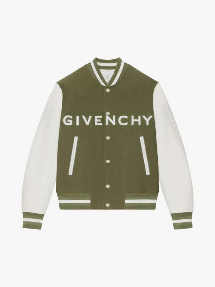 Men Outerwear and Blousons Givenchy GIVENCHY Varsity Jacket In Wool And Leather Khaki