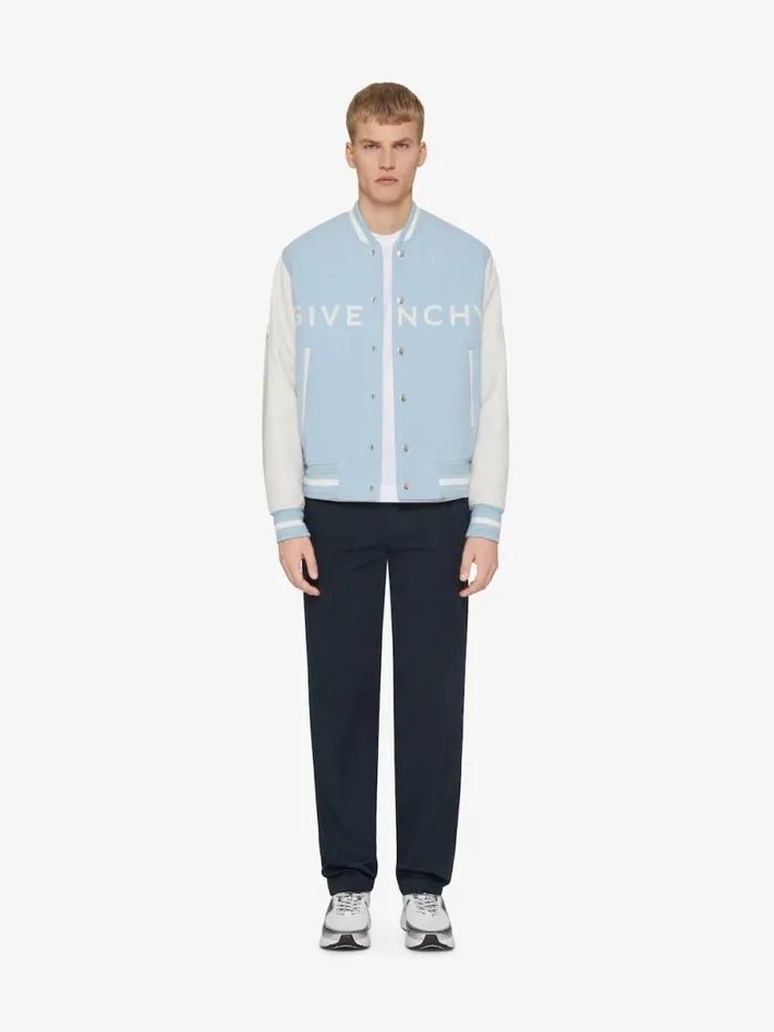 Men Outerwear and Blousons Givenchy GIVENCHY Varsity Jacket In Wool And Leather Whitesky Blue Men Outerwear and Blousons Givenchy GIVENCHY Varsity Jacket In Wool And Leather Whitesky Blue