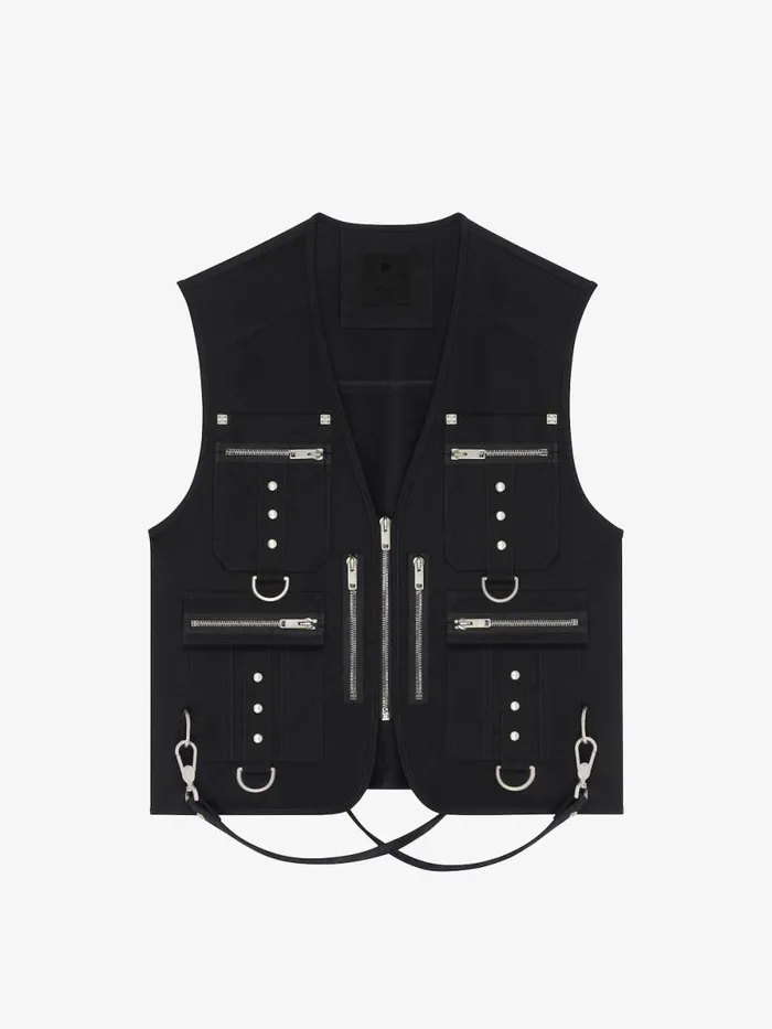 Men Outerwear and Blousons Givenchy Multipocket Waistcoat In Wool With Suspenders Black