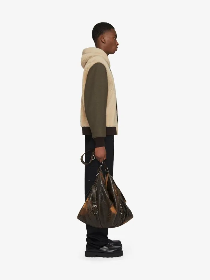 Men Outerwear and Blousons Givenchy Reversible Varsity Jacket In Leather And Shearling Brownbeige
