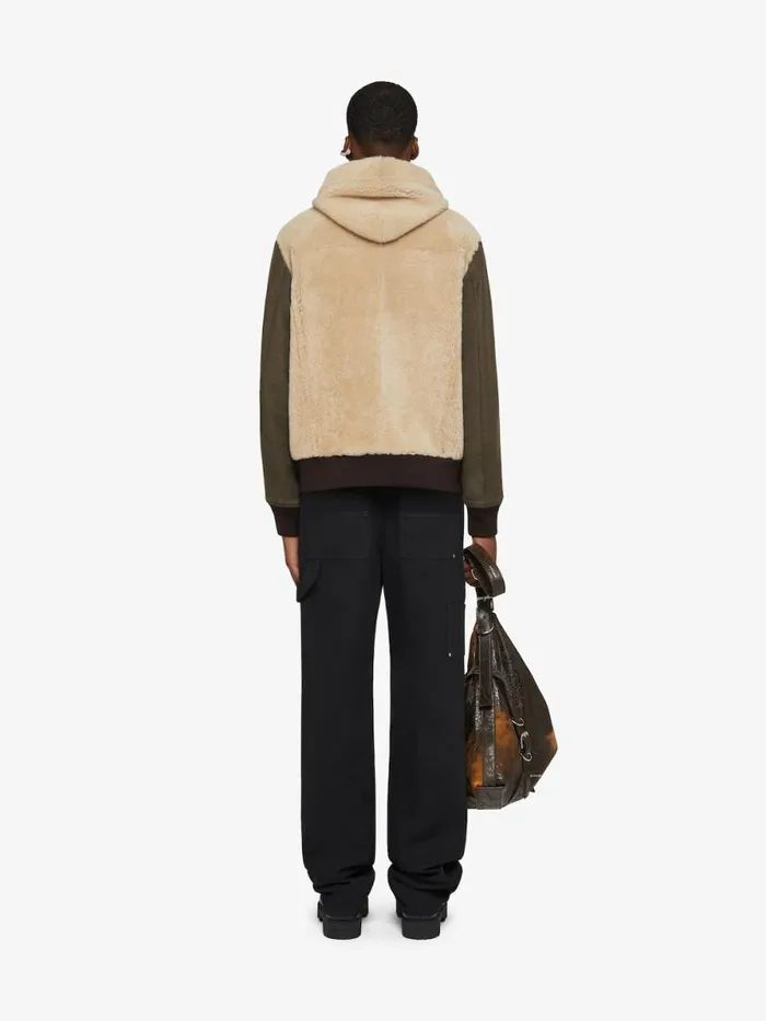 Men Outerwear and Blousons Givenchy Reversible Varsity Jacket In Leather And Shearling Brownbeige