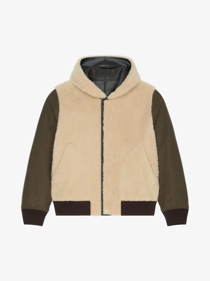 Men Outerwear and Blousons Givenchy Reversible Varsity Jacket In Leather And Shearling Brownbeige