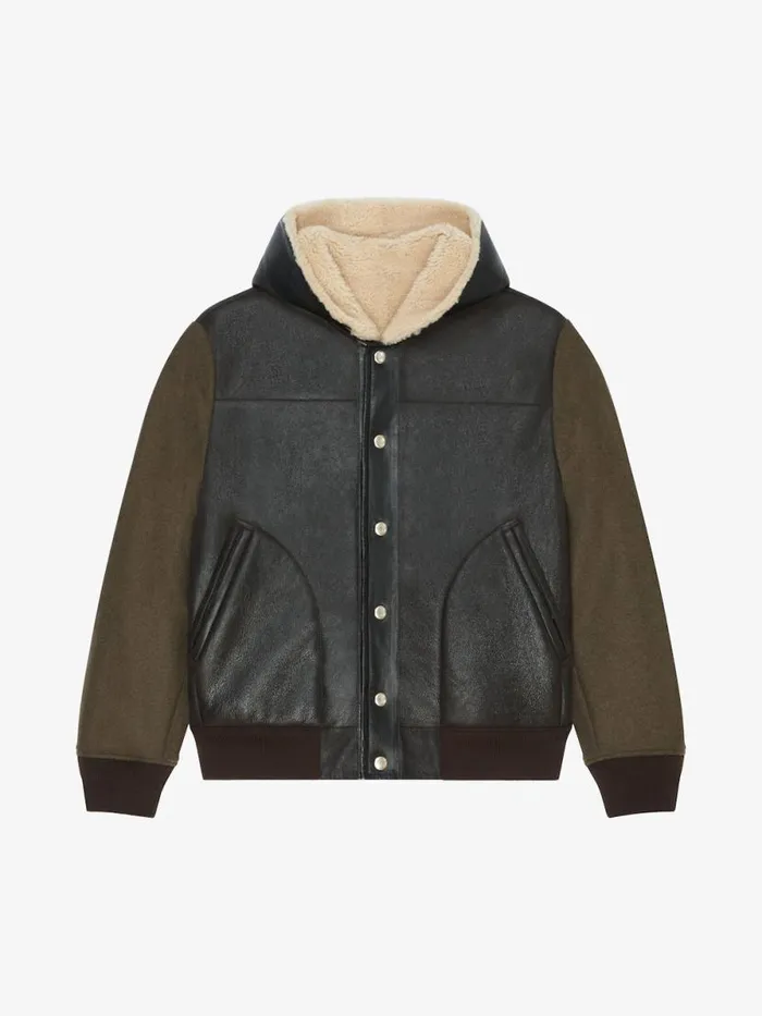 Men Outerwear and Blousons Givenchy Reversible Varsity Jacket In Leather And Shearling Brownbeige