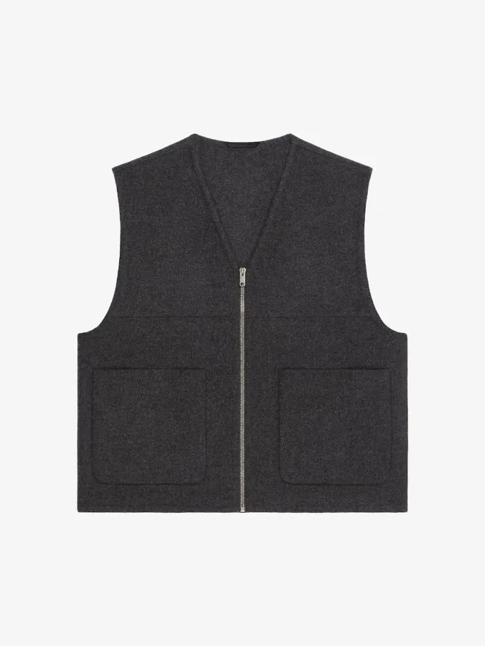 Men Outerwear and Blousons Givenchy Waistcoat In Double Face Wool And Cashmere Dark Grey