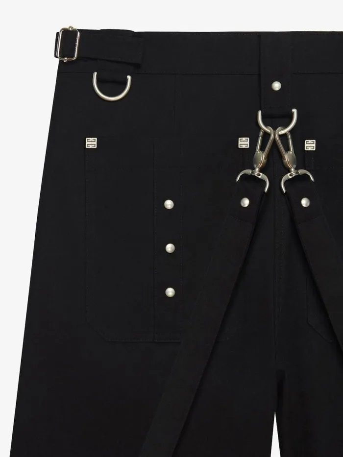 Men Pants and Shorts Givenchy Two In One Detachable Pants In Wool With Suspenders Black