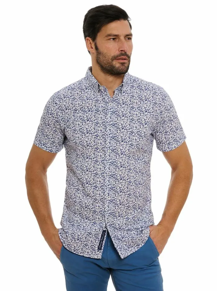 Men Robert Graham Button Down Shirts Bassel Short Sleeve Button Down Shirt Blue Men Robert Graham Button Down Shirts Bassel Short Sleeve Button Down Shirt Blue