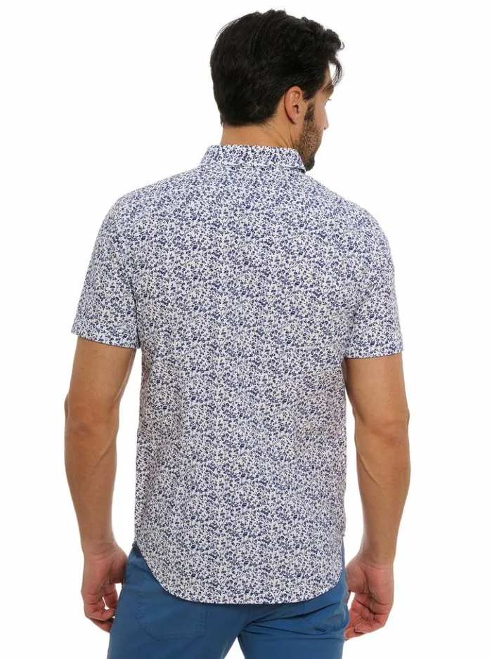 Men Robert Graham Button Down Shirts Bassel Short Sleeve Button Down Shirt Blue