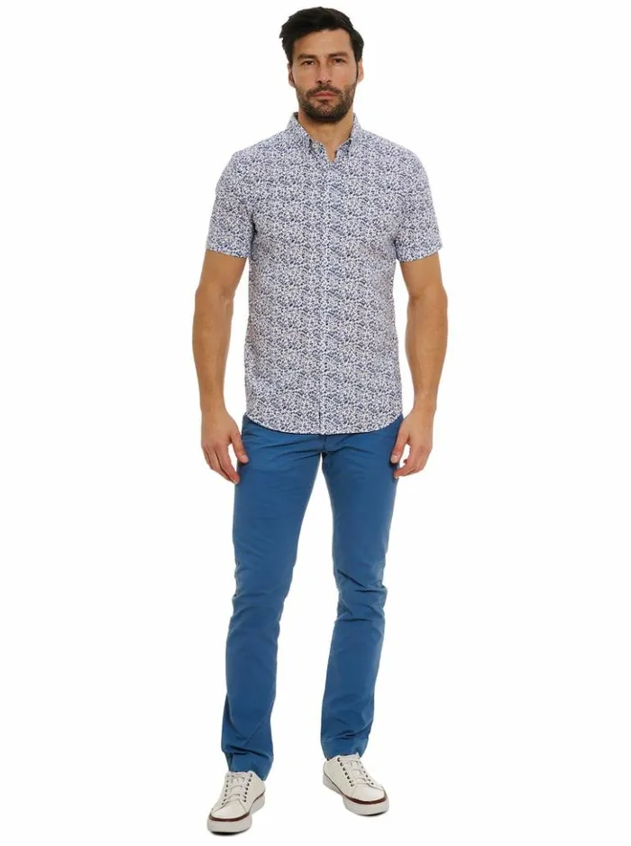 Men Robert Graham Button Down Shirts Bassel Short Sleeve Button Down Shirt Blue
