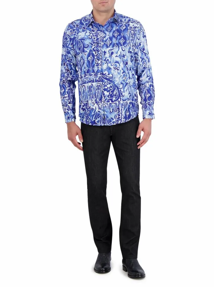 Men Robert Graham Button Down Shirts Limited Edition Jaipore Long Sleeve Button Down Shirt Blue