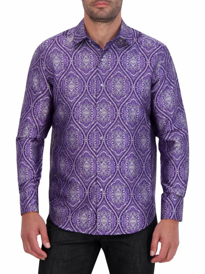 Men Robert Graham Button Down Shirts Limited Edition Sovereignty Long Sleeve Button Down Shirt Purple Men Robert Graham Button Down Shirts Limited Edition Sovereignty Long Sleeve Button Down Shirt Purple