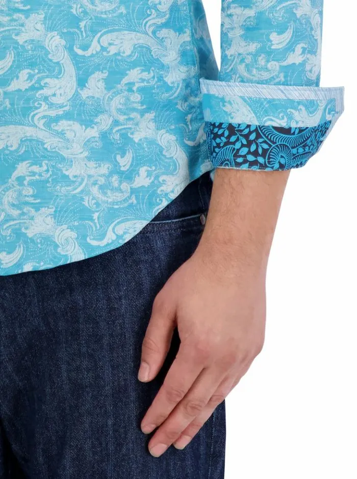 Men Robert Graham Button Down Shirts Poseidon Long Sleeve Button Down Shirt Turquoise