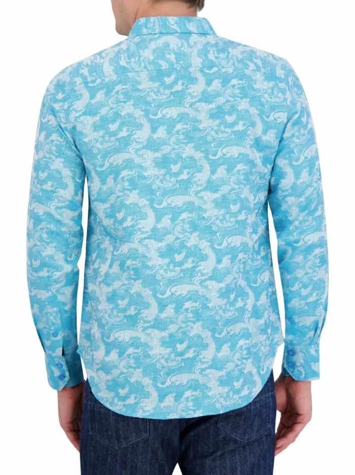 Men Robert Graham Button Down Shirts Poseidon Long Sleeve Button Down Shirt Turquoise