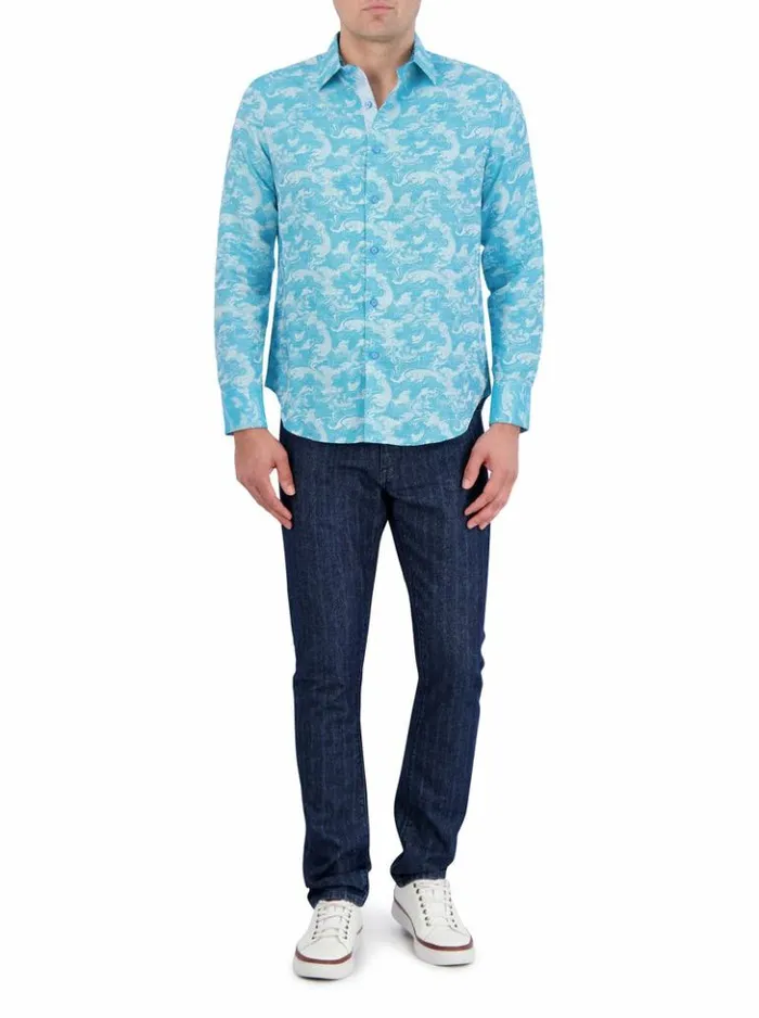Men Robert Graham Button Down Shirts Poseidon Long Sleeve Button Down Shirt Turquoise