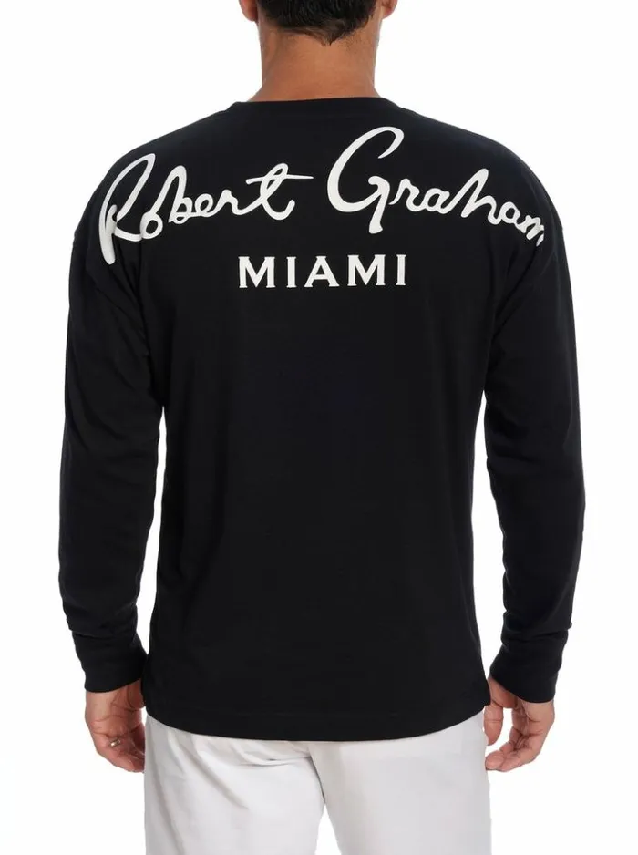 Men Robert Graham Polos and TShirts Miami Long Sleeve TShirt Black