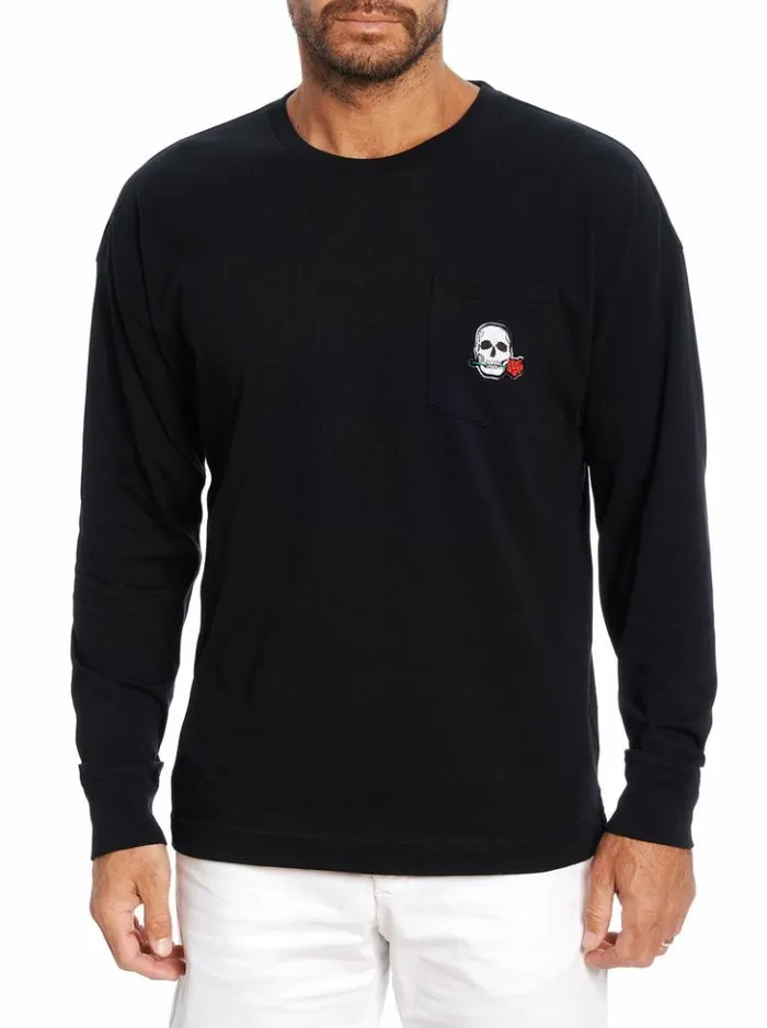Men Robert Graham Polos and TShirts Miami Long Sleeve TShirt Black