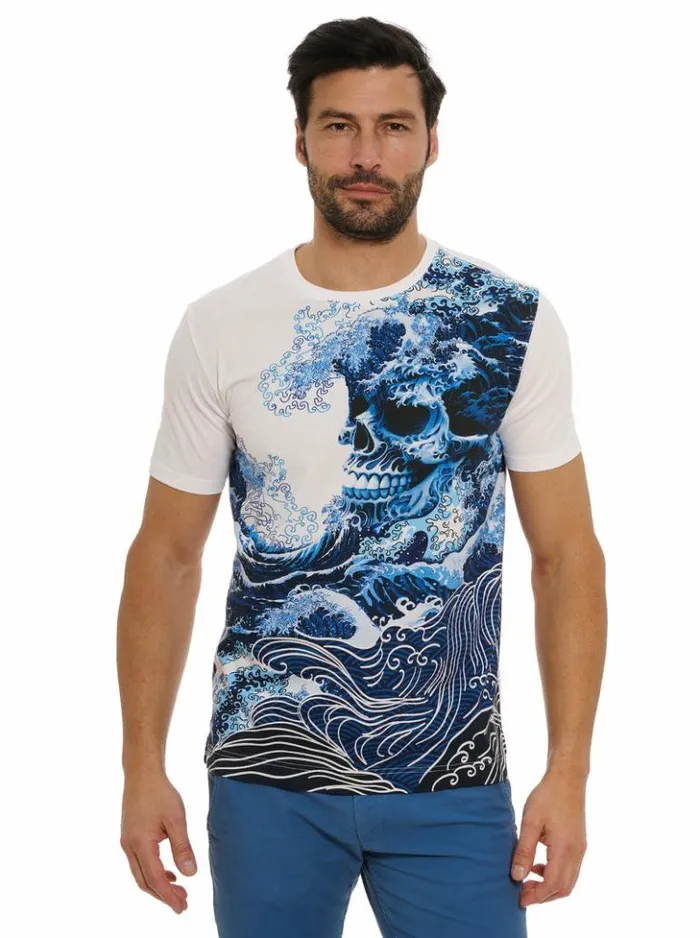 Men Robert Graham Polos and TShirts Skull Wave TShirt Blue