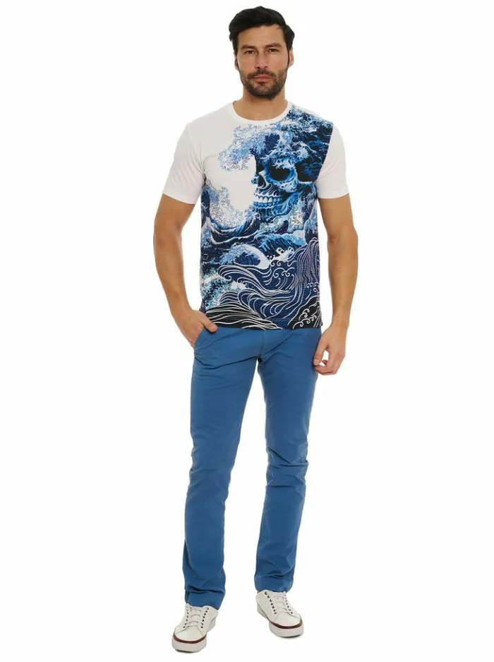 Men Robert Graham Polos and TShirts Skull Wave TShirt Blue