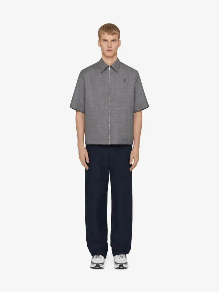 Men Shirts Givenchy Zipped Shirt In Wool With 4G Detail Blackwhite
