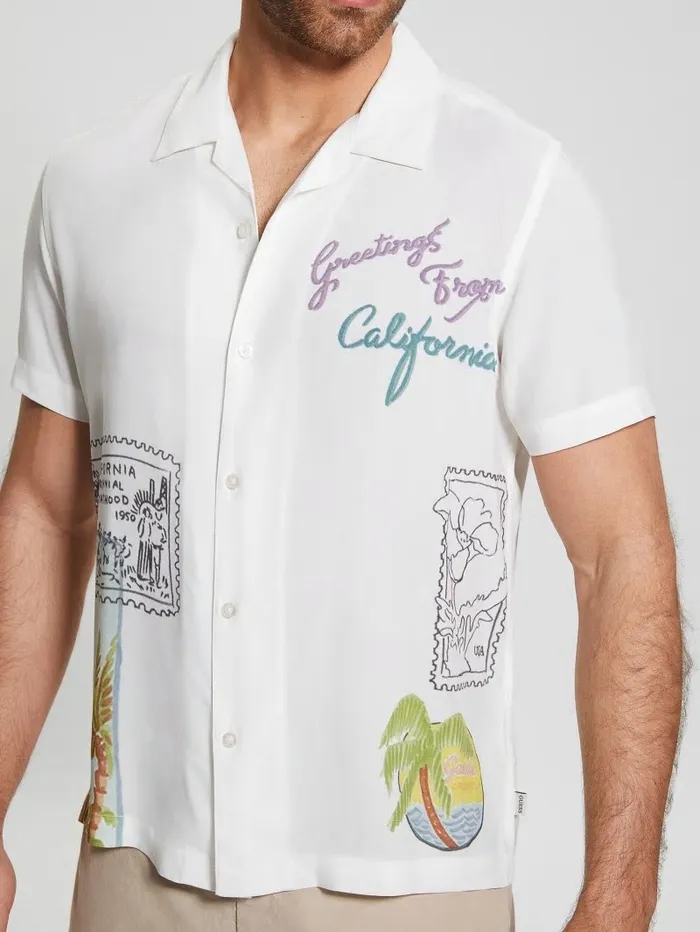 Men Shirts GUESS Eco Postage Stamp Camp Shirt Post Stamp