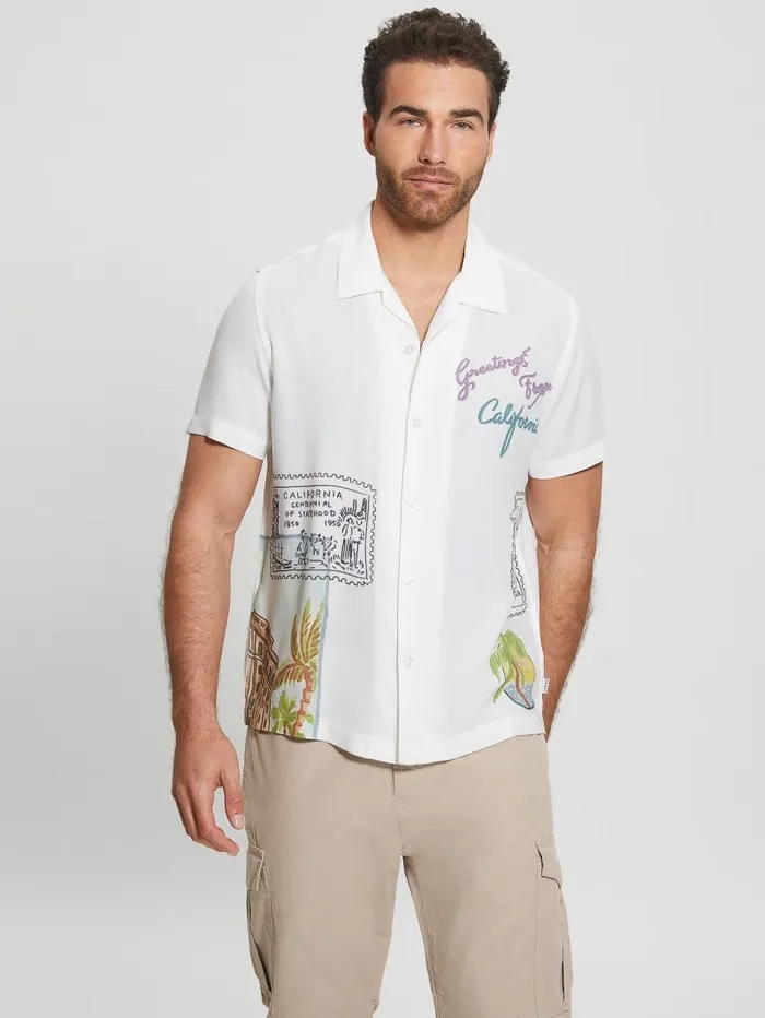 Men Shirts GUESS Eco Postage Stamp Camp Shirt Post Stamp Men Shirts GUESS Eco Postage Stamp Camp Shirt Post Stamp