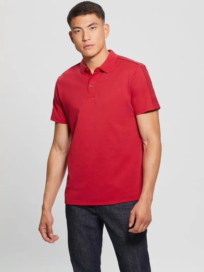 Men Shirts GUESS Paul Pique Tape Polo Shirt Chili Red Men Shirts GUESS Paul Pique Tape Polo Shirt Chili Red