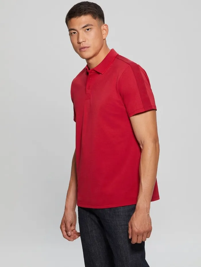 Men Shirts GUESS Paul Pique Tape Polo Shirt Chili Red Men Shirts GUESS Paul Pique Tape Polo Shirt Chili Red