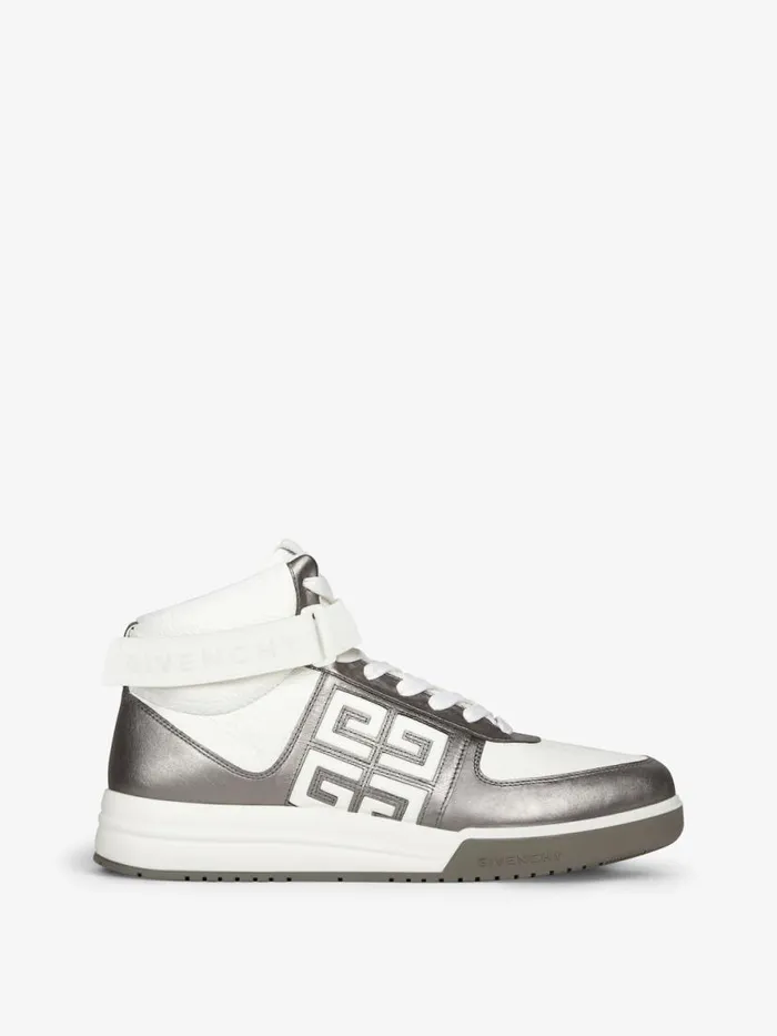 Men Sneakers Givenchy G4 High Top Sneakers In Laminated Leather Silvery Grey
