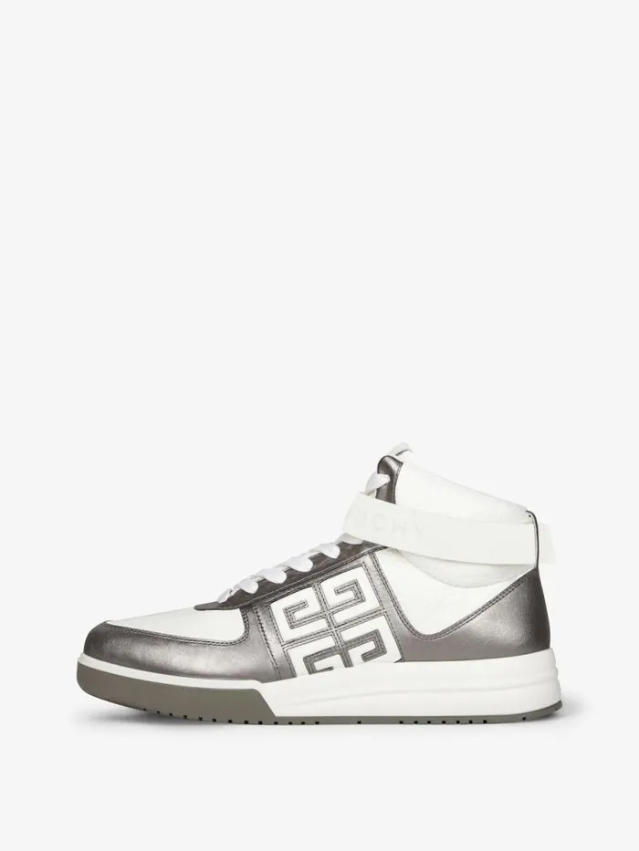 Men Sneakers Givenchy G4 High Top Sneakers In Laminated Leather Silvery Grey Men Sneakers Givenchy G4 High Top Sneakers In Laminated Leather Silvery Grey