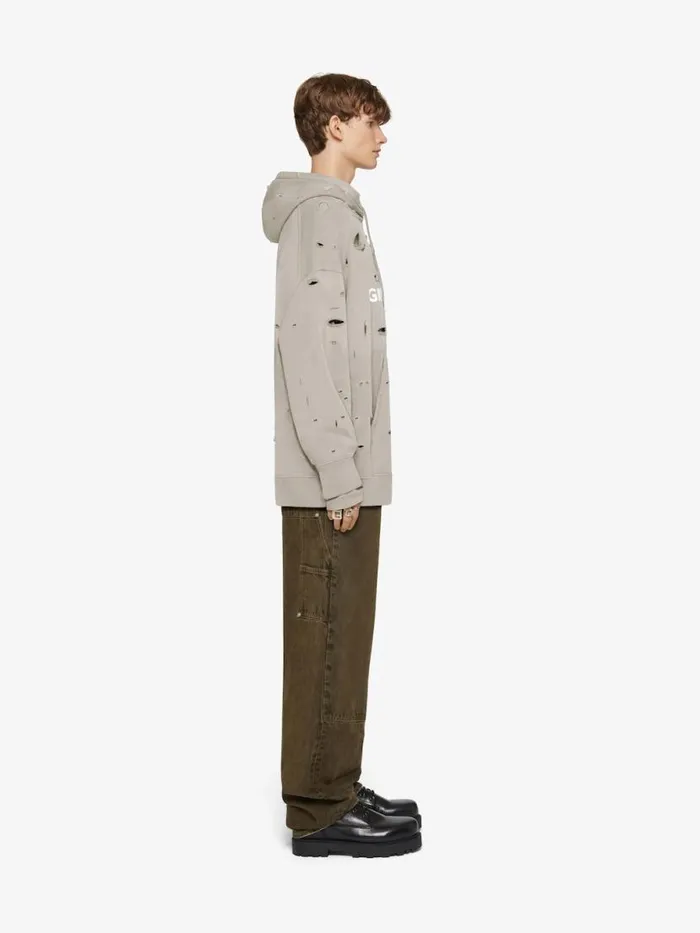 Men Sweatshirts and Hoodies Givenchy GIVENCHY Oversized Hoodie In Destroyed Fleece Taupe Men Sweatshirts and Hoodies Givenchy GIVENCHY Oversized Hoodie In Destroyed Fleece Taupe