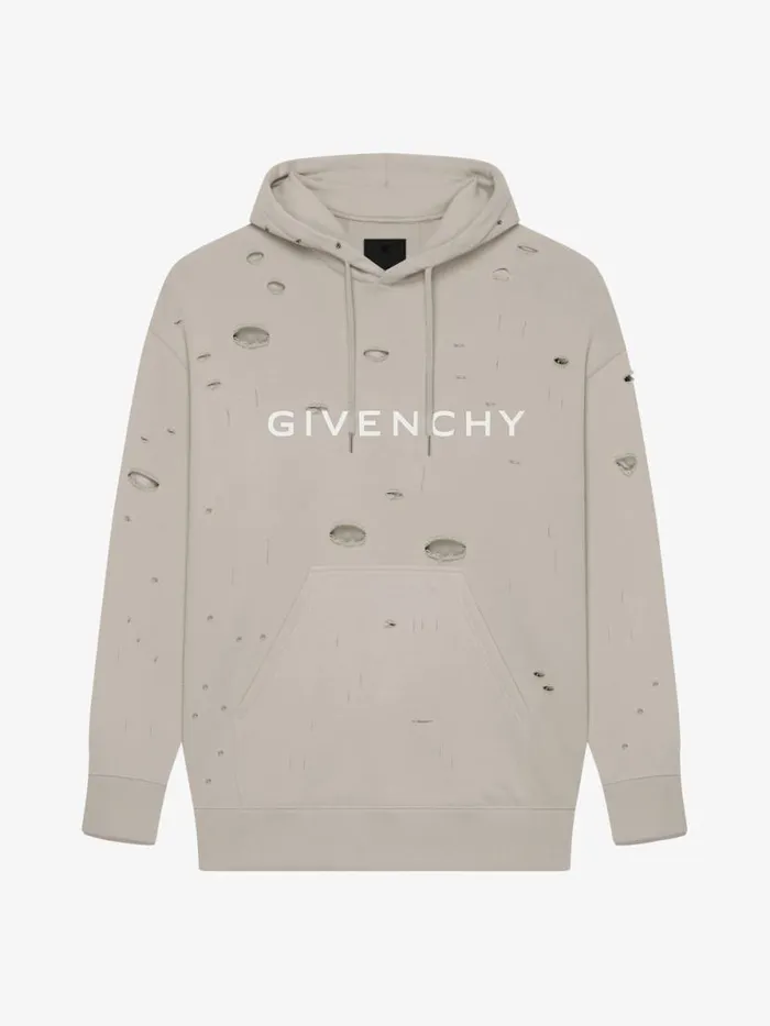 Men Sweatshirts and Hoodies Givenchy GIVENCHY Oversized Hoodie In Destroyed Fleece Taupe Men Sweatshirts and Hoodies Givenchy GIVENCHY Oversized Hoodie In Destroyed Fleece Taupe