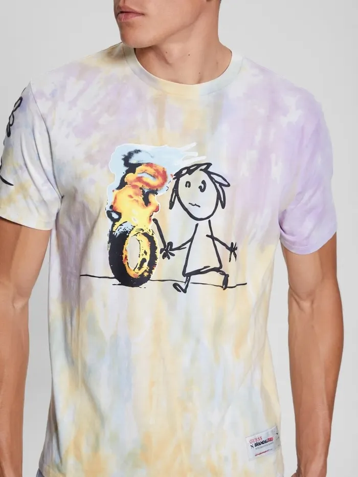 Men TShirts and Tanks GUESS Burning Tire Graphic Tee Pure White Multi