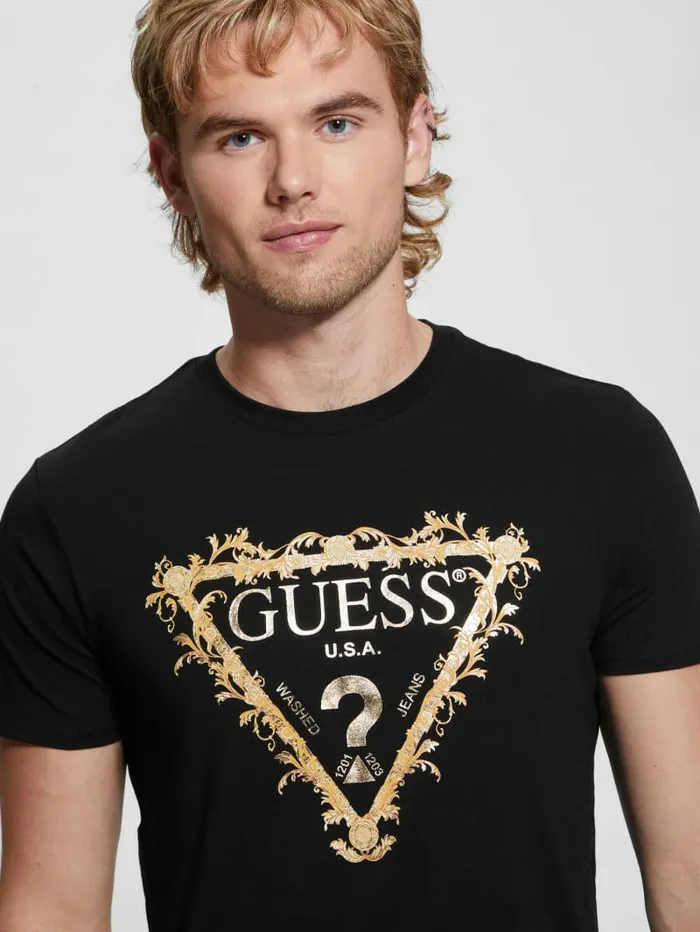 Men TShirts and Tanks GUESS Logo TriScroll Tee Black
