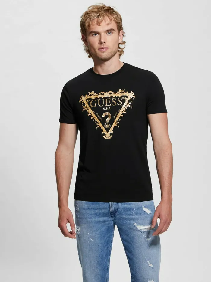 Men TShirts and Tanks GUESS Logo TriScroll Tee Black Men TShirts and Tanks GUESS Logo TriScroll Tee Black