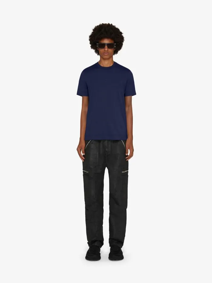 Men TShirts Givenchy Slim Fit Tshirt In Cotton With 4G Embroidery Navy