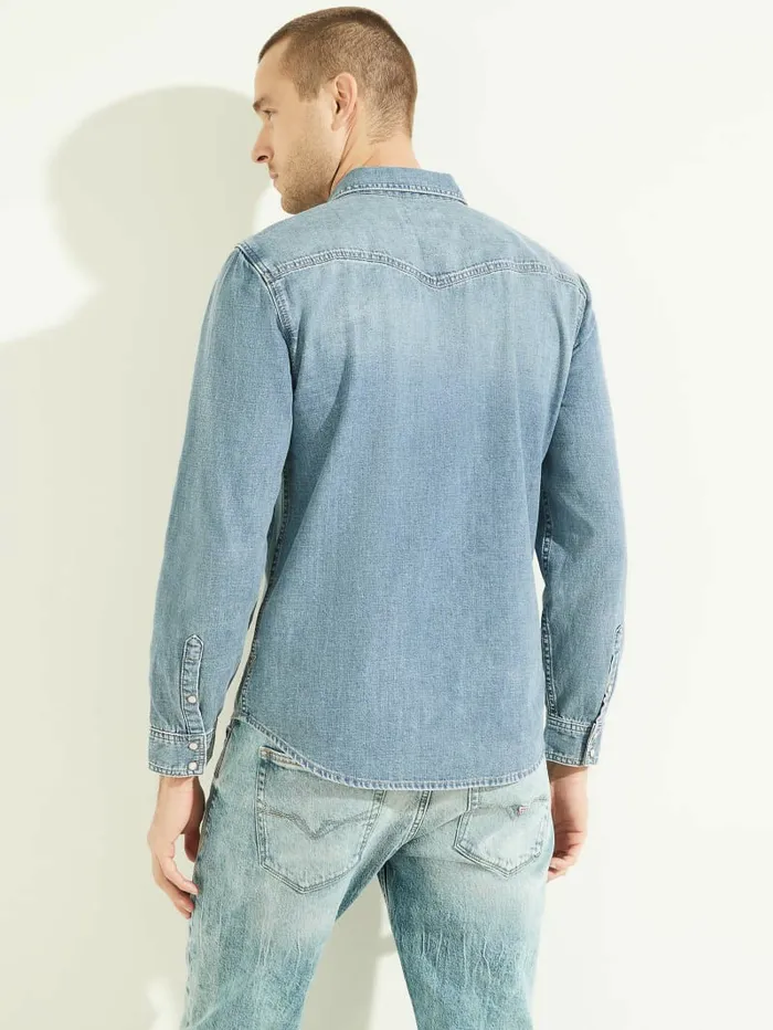 Men Western Denim Shirt Traverse Jeans and Denim GUESS Men Western Denim Shirt Traverse Jeans and Denim GUESS