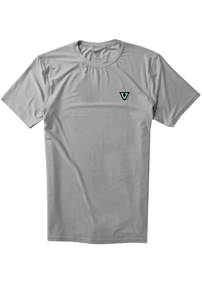 Men Wetsuit Tops and Lycra Vissla Twisted Eco Short Sleeve Lycra Rash Guard Grey Heather Men Wetsuit Tops and Lycra Vissla Twisted Eco Short Sleeve Lycra Rash Guard Grey Heather