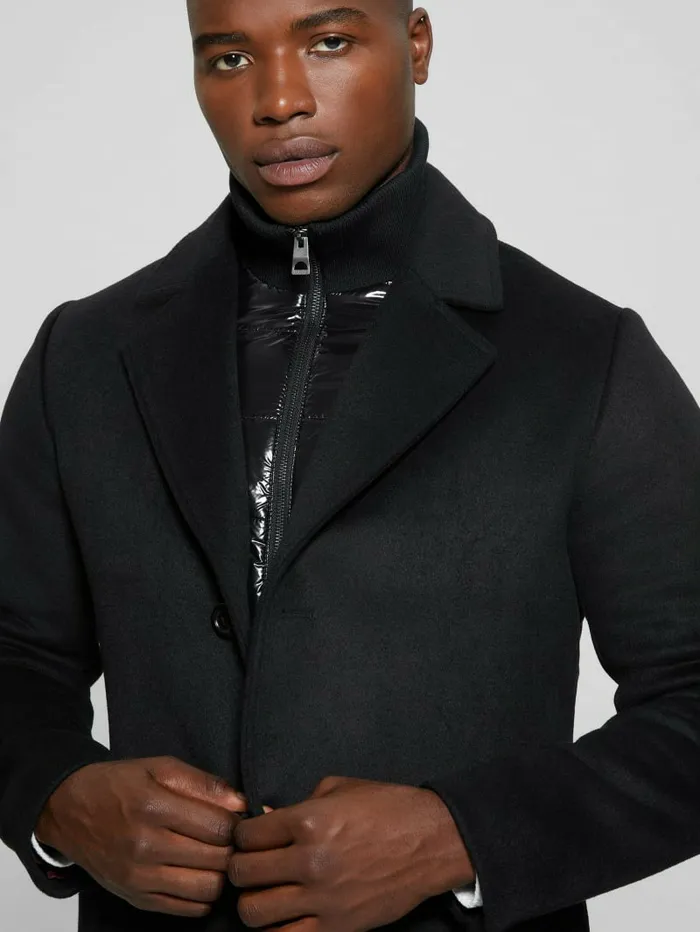 Men WoolBlend Coat Black Jackets and Coats GUESS