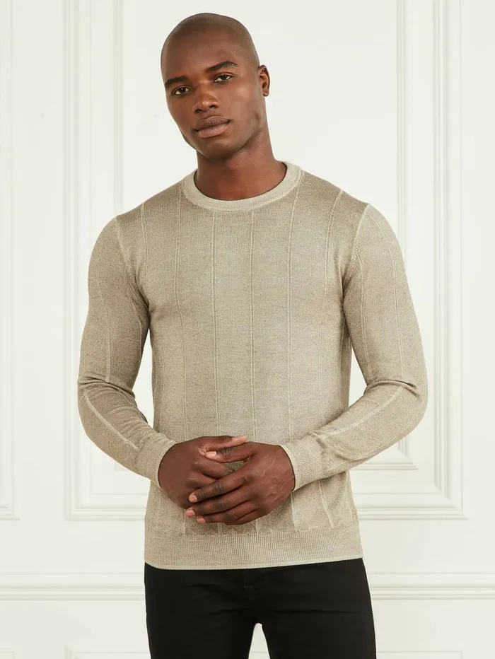 Merino Wool Crewneck Sweater Mossy Green Hoodies and Sweaters GUESS Men