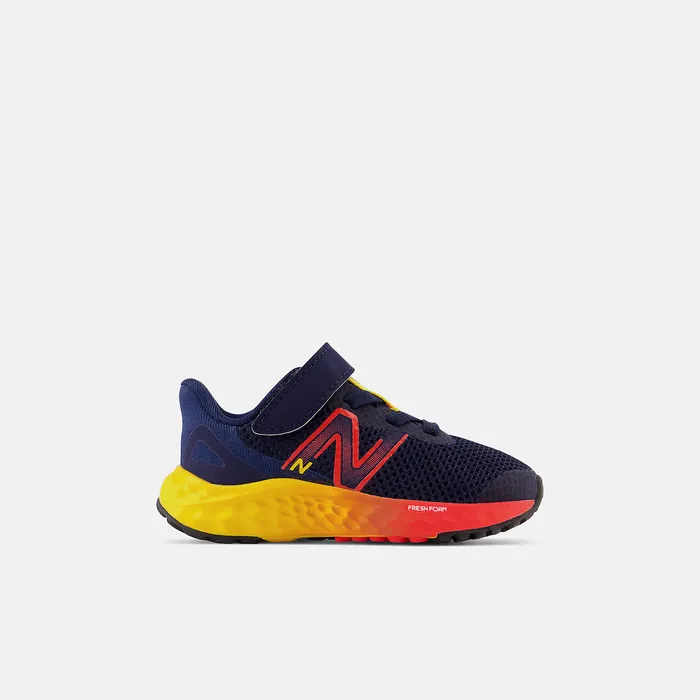 New Balance Fresh Foam Arishi v4 Bungee Lace with Top Strap Team Navy with Electric Red and Egg Yolk Kids Size 0 8211 10