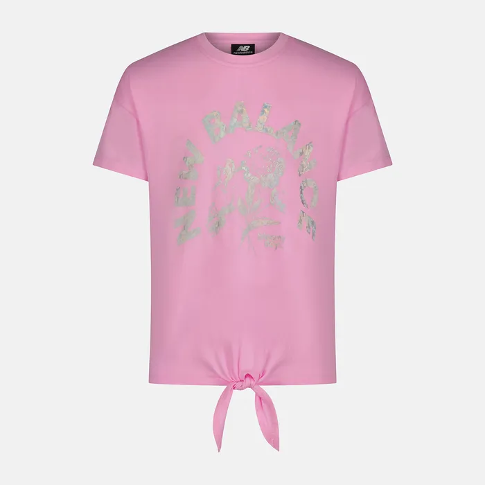 New Balance NB Essential Tie Front Tee ORBIT PINK Kids Tops