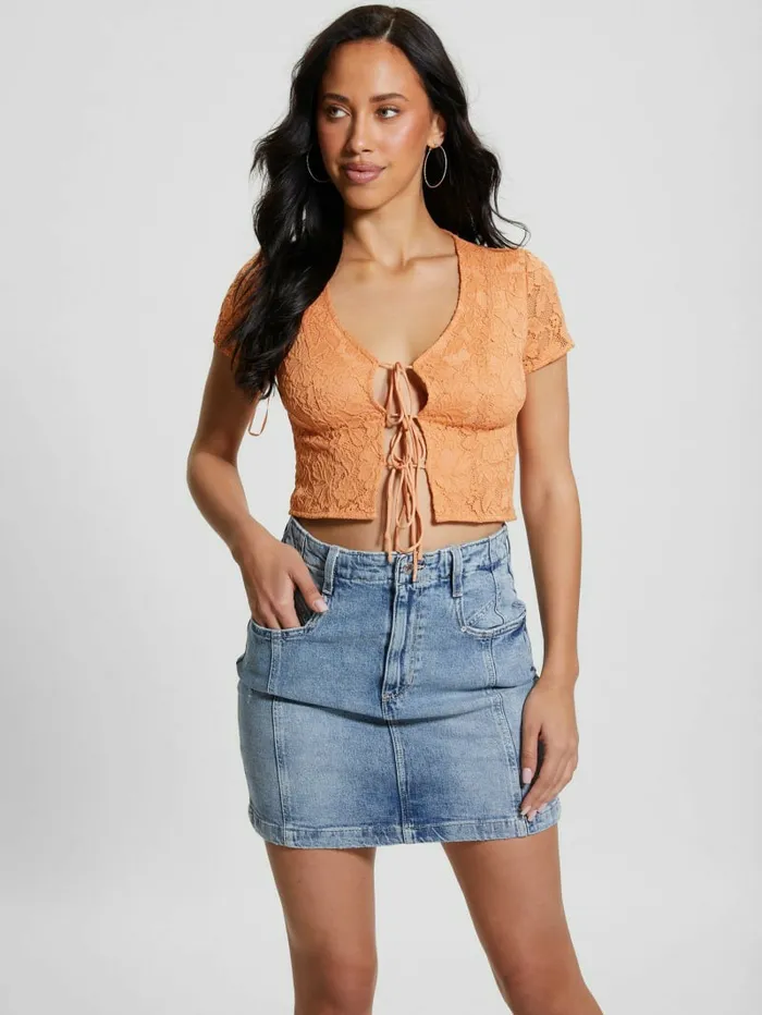 Nia LaceUp Top Sweet Peach Tops GUESS Women