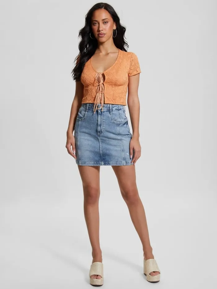 Nia LaceUp Top Sweet Peach Tops GUESS Women